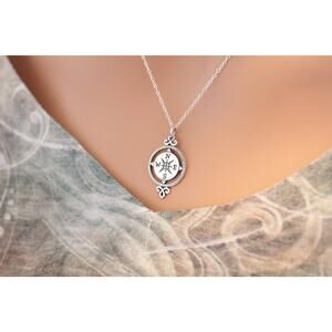 Sterling Silver Compass Pendant Necklace, Compass Charm Necklace